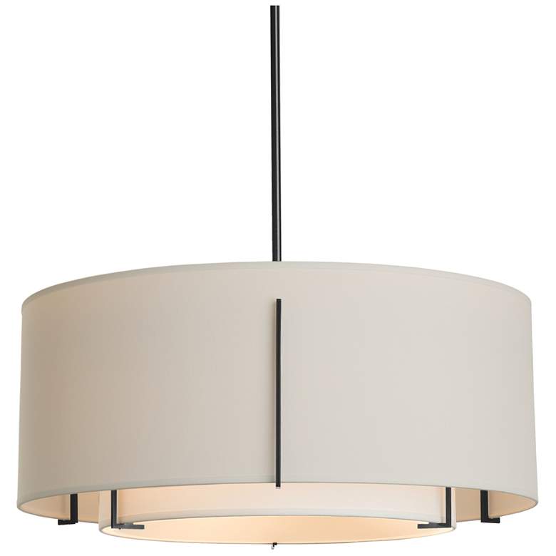 Image 1 Exos 28" Wide Black Pendant Light w/ Natural Anna Flax Shade
