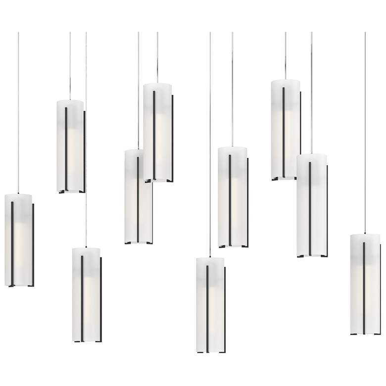Image 1 Exos 44.5"W 10-Light Rectangular Black Long Pendant w/ Opal Glass Shad