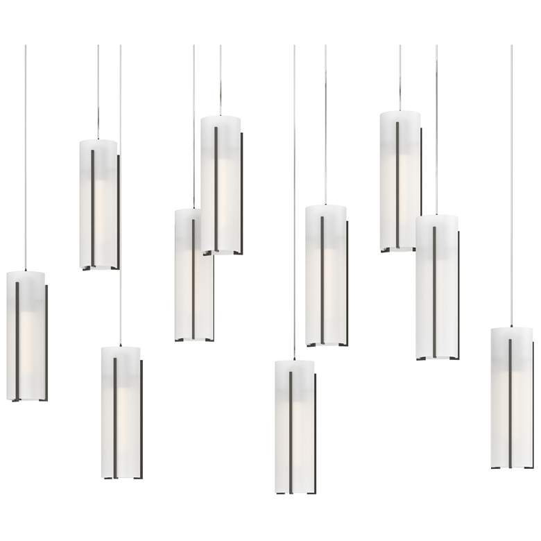 Image 1 Exos 44.5"W 10-Light Rectangular Dark Smoke Long Pendant w/ Opal Shade