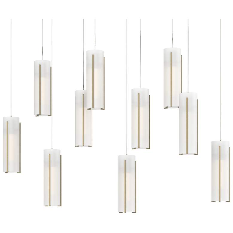 Image 1 Exos 44.5"W 10-Light Rectangular Modern Brass Long Pendant w/ Opal Sha