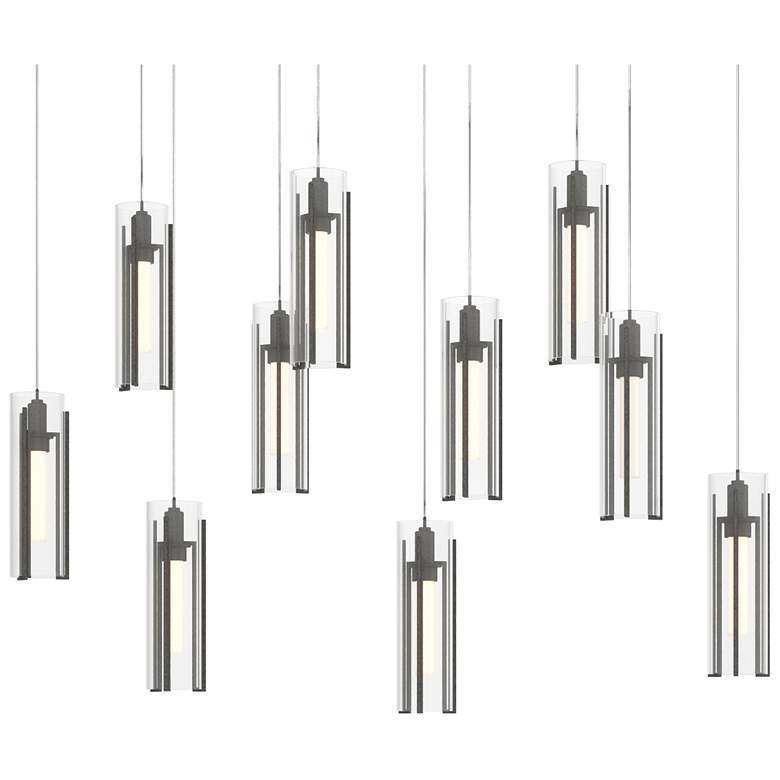 Image 1 Exos 44.5"W 10-Light Rectangular Natural Iron Long Pendant w/ Clear Sh