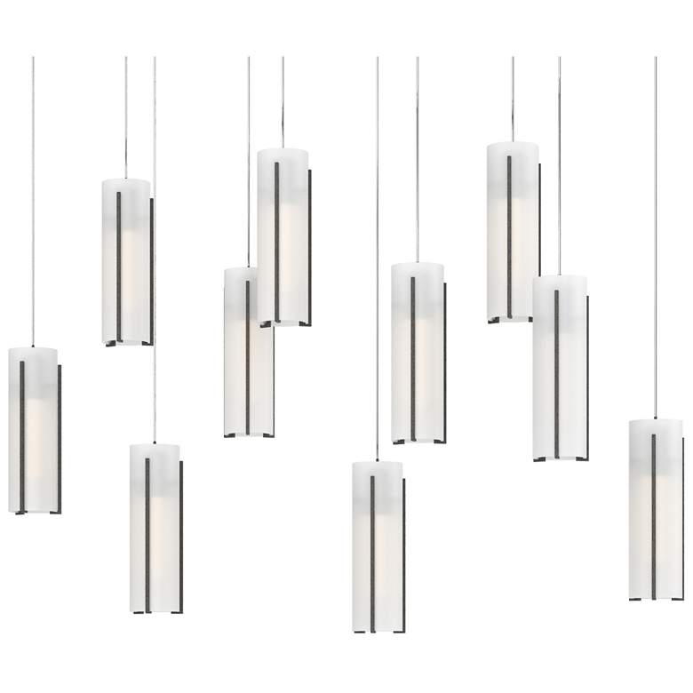 Image 1 Exos 44.5"W 10-Light Rectangular Natural Iron Long Pendant w/ Opal Sha