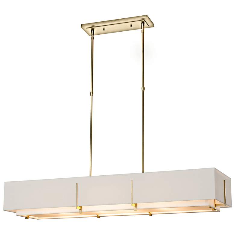 Image 1 Exos 46.6" Wide Modern Brass Rectangular Pendant With Flax Shade