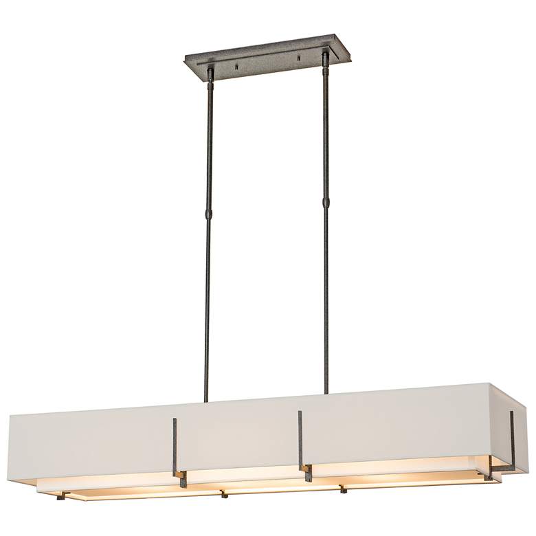 Image 1 Exos 46.6" Wide Natural Iron Rectangular Pendant With Flax Shade