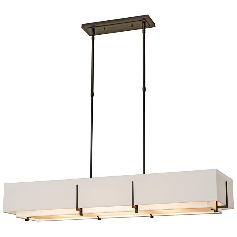 Image 1 Exos 46.6" Wide Oil Rubbed Bronze Rectangular Pendant With Flax Shade