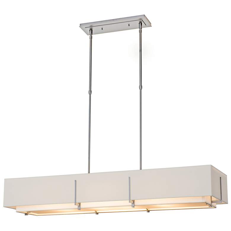 Image 1 Exos 46.6" Wide Vintage Platinum Rectangular Pendant With Flax Shade