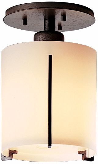 Image 2 Exos 6" Wide Natural Iron Round Semi-Flush With Opal Glass Shade