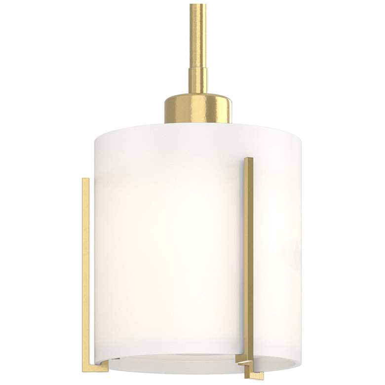 Image 1 Exos 6 inch Wide Small Modern Brass Mini-Pendant With Opal Glass Shade