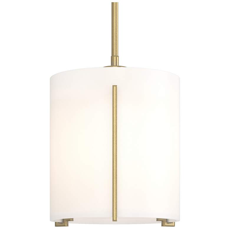 Image 1 Exos 8.9" Wide Large Modern Brass Mini-Pendant With Opal Glass Shade