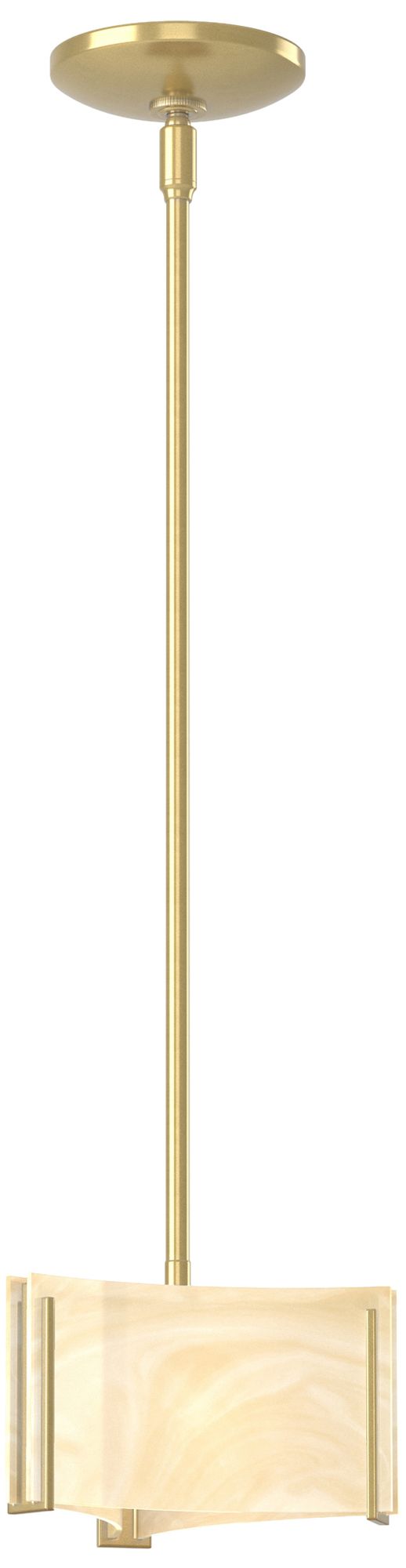 Exos 8" Wide Modern Brass Mini Pendant w/ Amber Swirl Glass - Made to Order