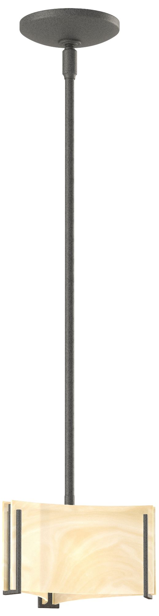 Exos 8" Wide Natural Iron Mini Pendant w/ Amber Swirl Glass - Made to Order
