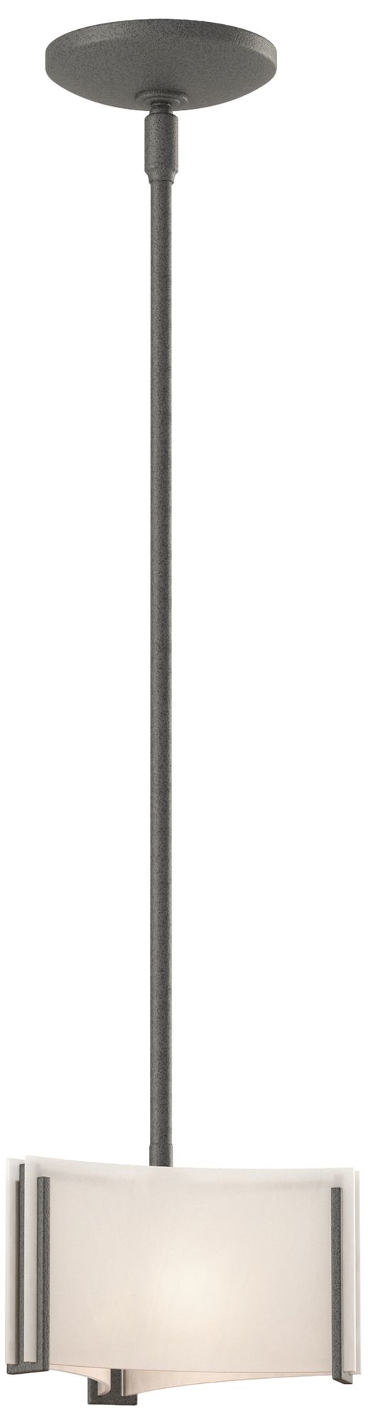 Exos 8" Wide Natural Iron Mini Pendant w/ White Art Glass - Made to Order