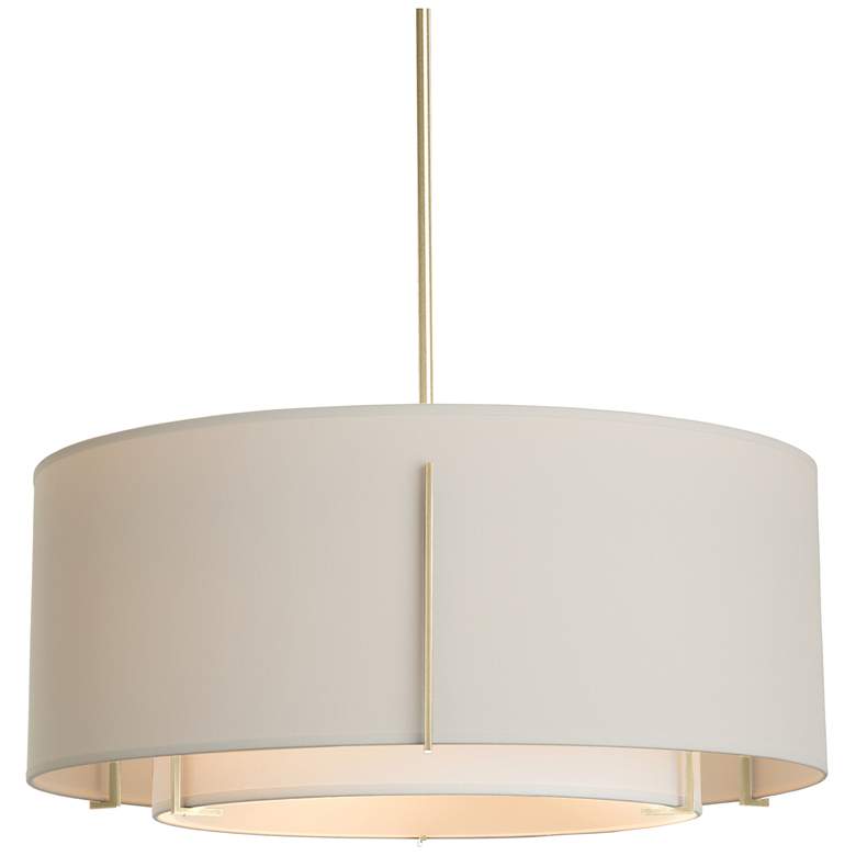 Image 1 Exos Double Shade Pendant - Brass - Natural &#38; Flax Shades - Standard He