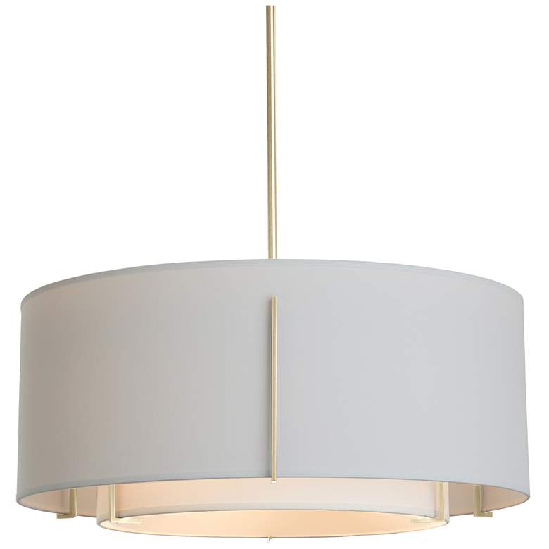 Image 1 Exos Double Shade Pendant - Brass - Natural &#38; Grey Shades - Standard He
