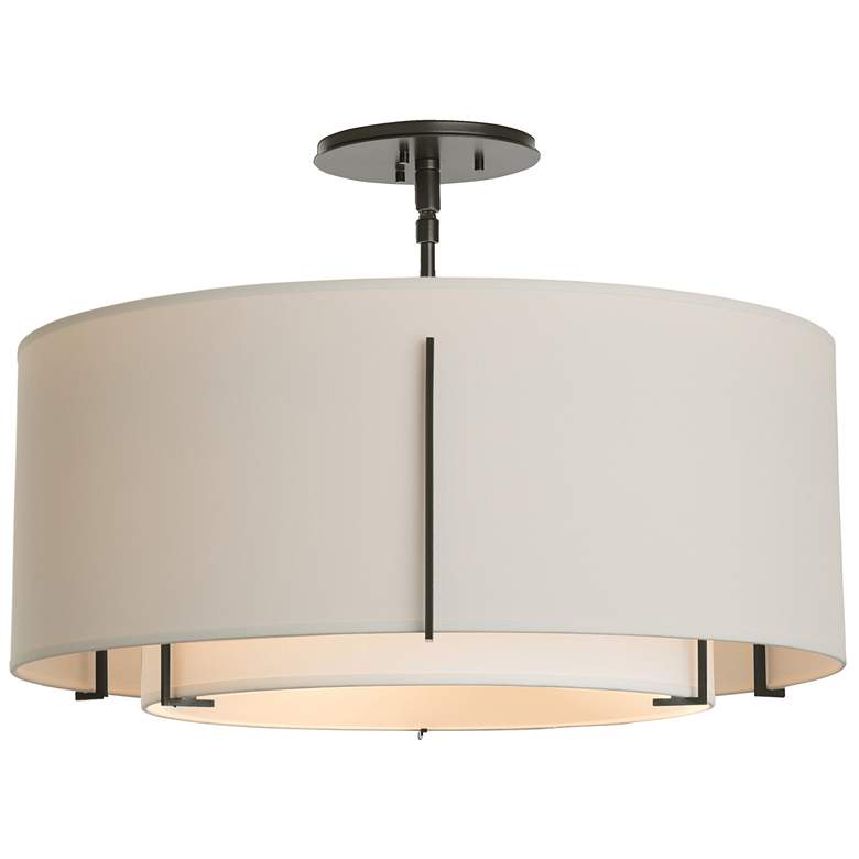 Image 1 Exos Double Shade Semi-Flush - Bronze Finish - Natural &#38; Flax Shades