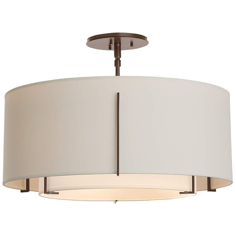 Image 1 Exos Double Shade Semi-Flush - Bronze Finish - Natural &#38; Flax Shades