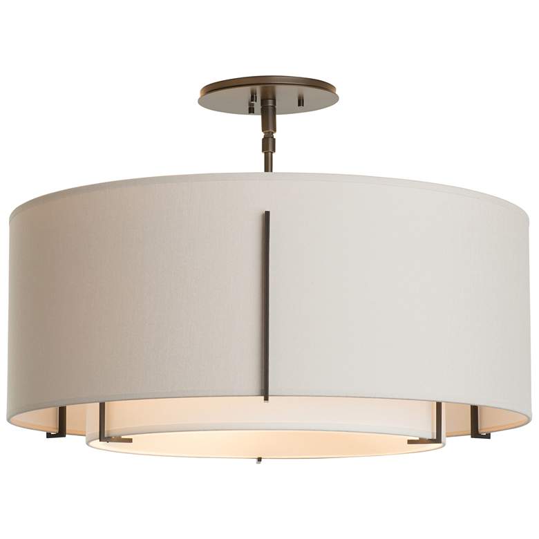 Image 1 Exos Double Shade Semi-Flush - Dark Smoke Finish - Natural & Flax Shade
