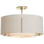 Exos Double Shade Semi-Flush - Modern Brass Finish - Natural & Flax Sha