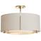 Exos Double Shade Semi-Flush - Modern Brass Finish - Natural & Flax Sha