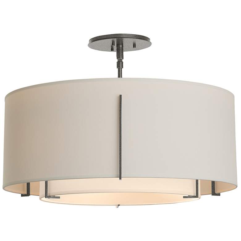 Image 1 Exos Double Shade Semi-Flush - Natural Iron Finish - Natural & Flax Sha
