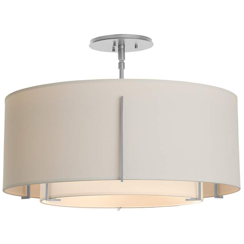 Image 1 Exos Double Shade Semi-Flush - Platinum Finish - Natural & Flax Shades