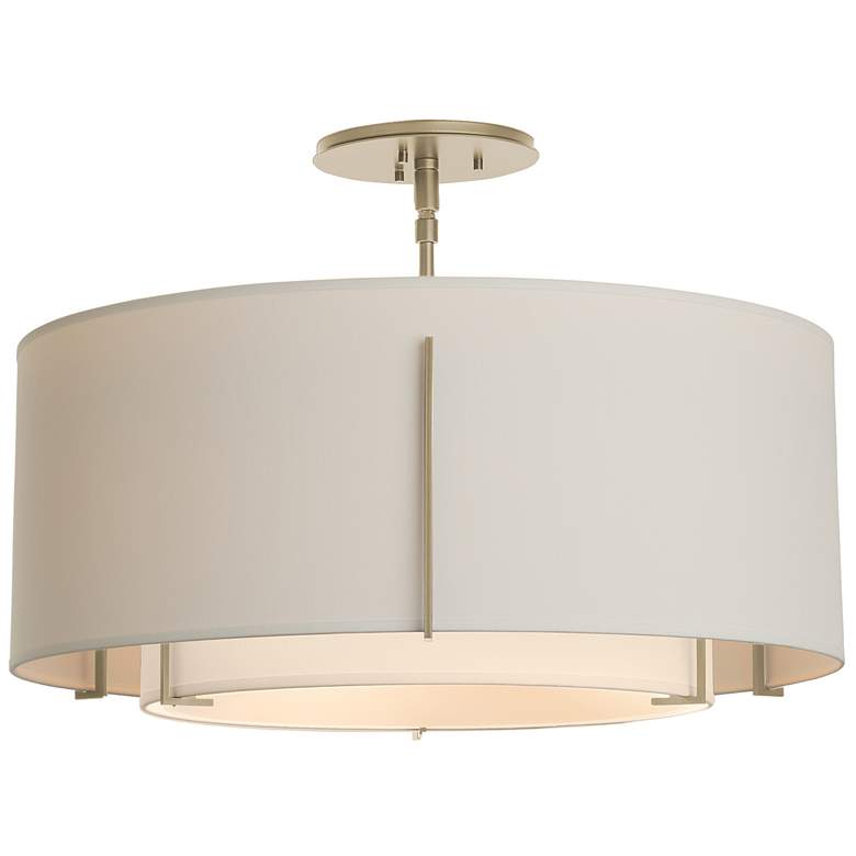 Image 1 Exos Double Shade Semi-Flush - Soft Gold Finish - Natural &#38; Flax Shades