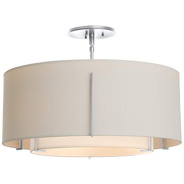 Image 1 Exos Double Shade Semi-Flush - Sterling Finish - Natural & Flax Shades