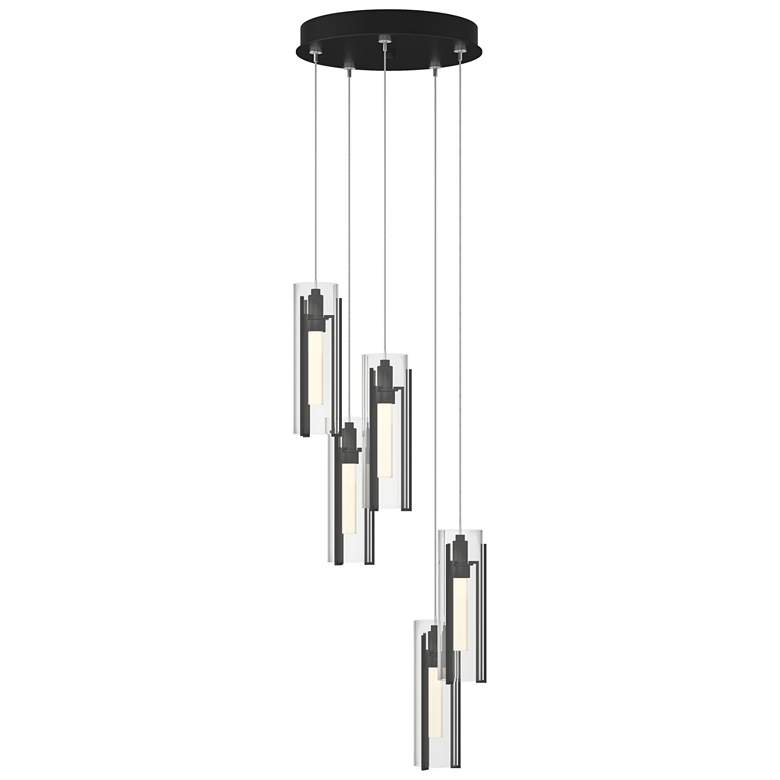 Image 1 Exos Glass 5-Light 13.5 inch Wide Black Long Pendant With Clear Glass Shad