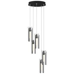 Exos Glass 5-Light 13.5&quot; Wide Black Long Pendant With Clear Glass Shad
