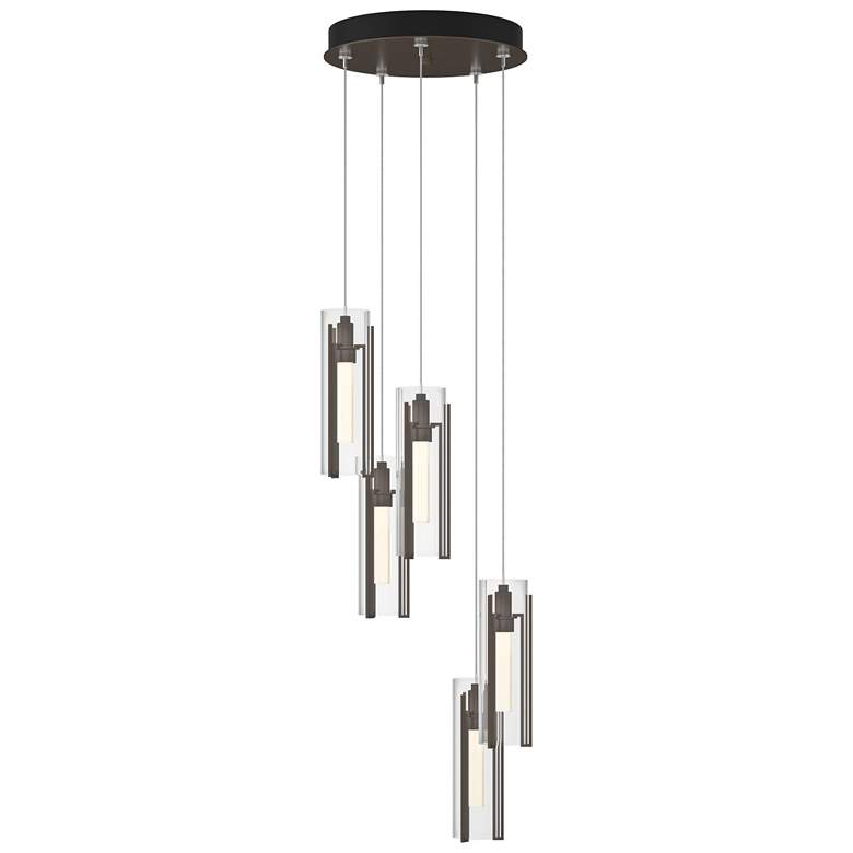 Image 1 Exos Glass 5-Light 13.5 inch Wide Bronze Long Pendant With Clear Glass Sha