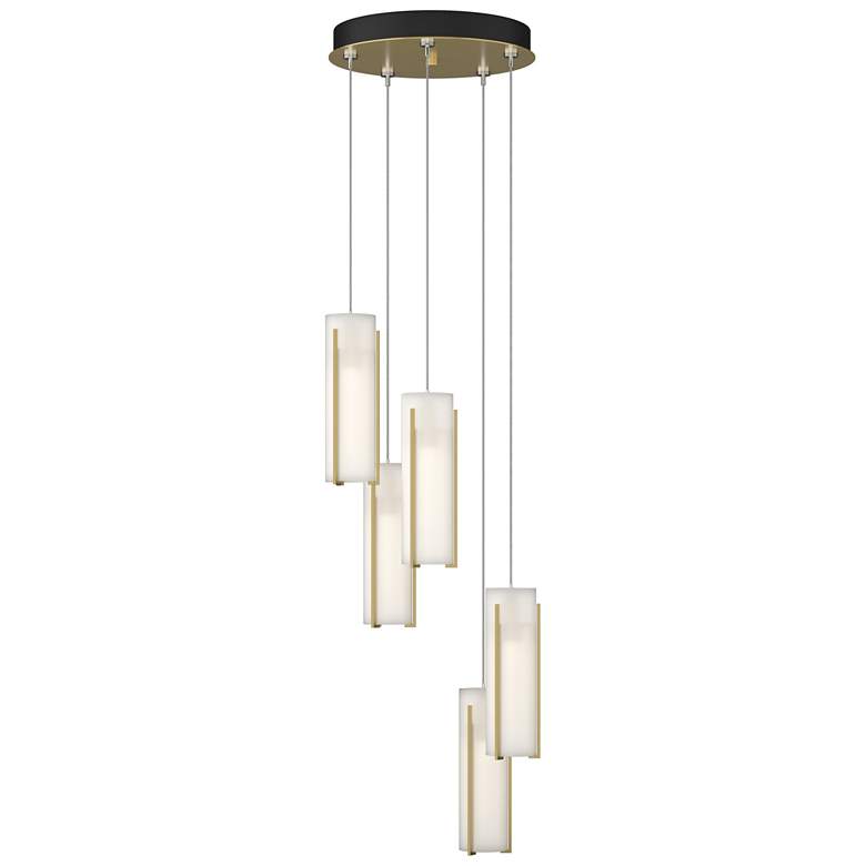 Image 1 Exos Glass 5-Light 13.5" Wide Modern Brass Long Pendant w/ Opal Glass