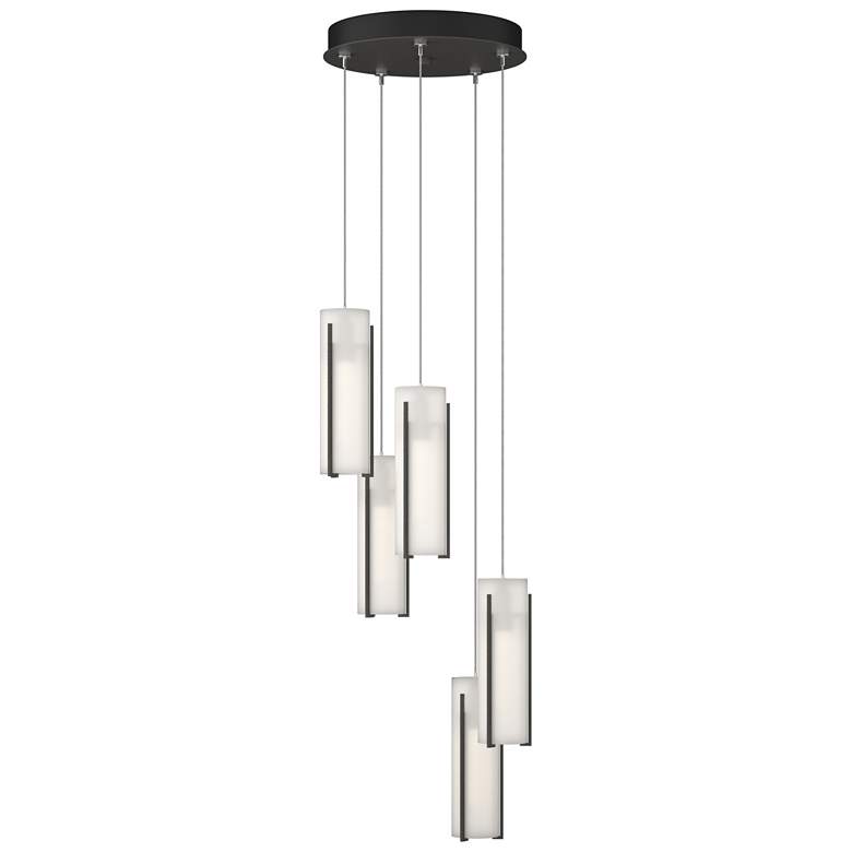 Image 1 Exos Glass 5-Light 13.5" Wide Natural Iron Long Pendant w/ Opal Glass
