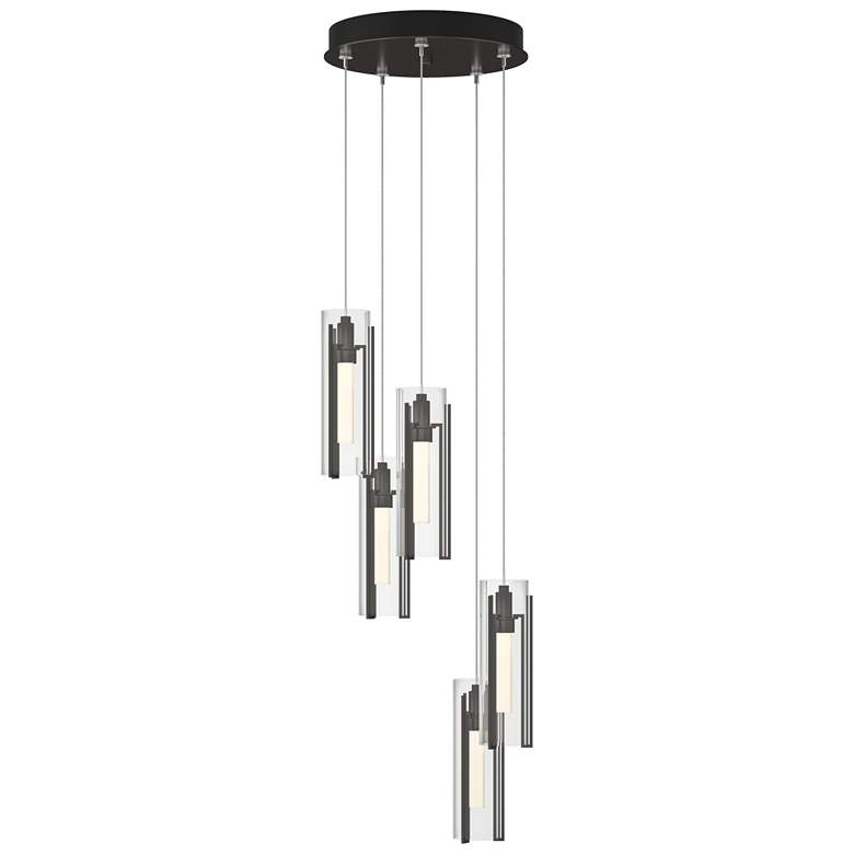 Image 1 Exos Glass 5-Light 13.5 inchW Oil Rubbed Bronze Long Pendant w/ Clear Shad