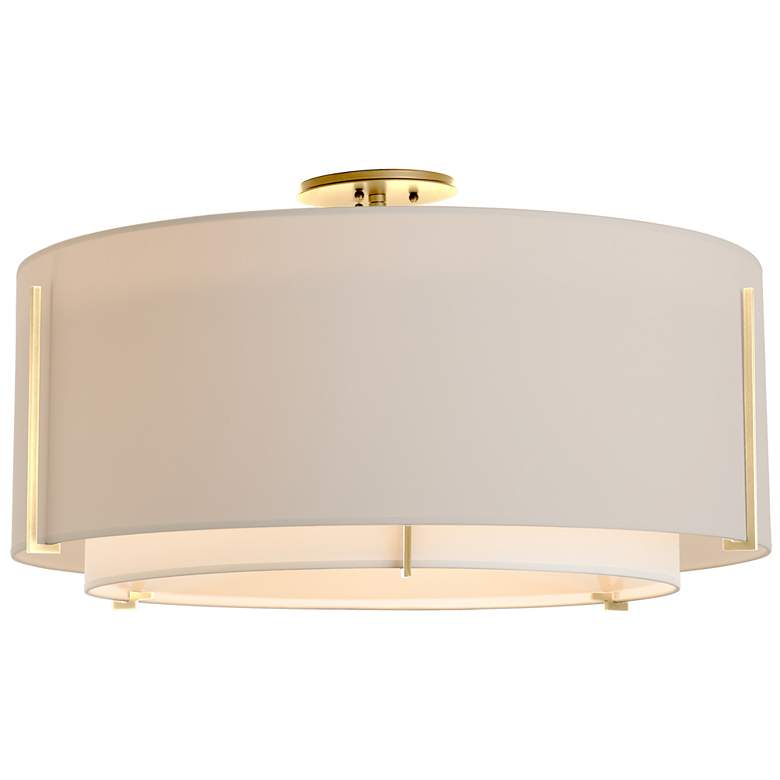 Image 1 Exos Large Double Shade Semi-Flush - Brass Finish - Natural & Flax Shad