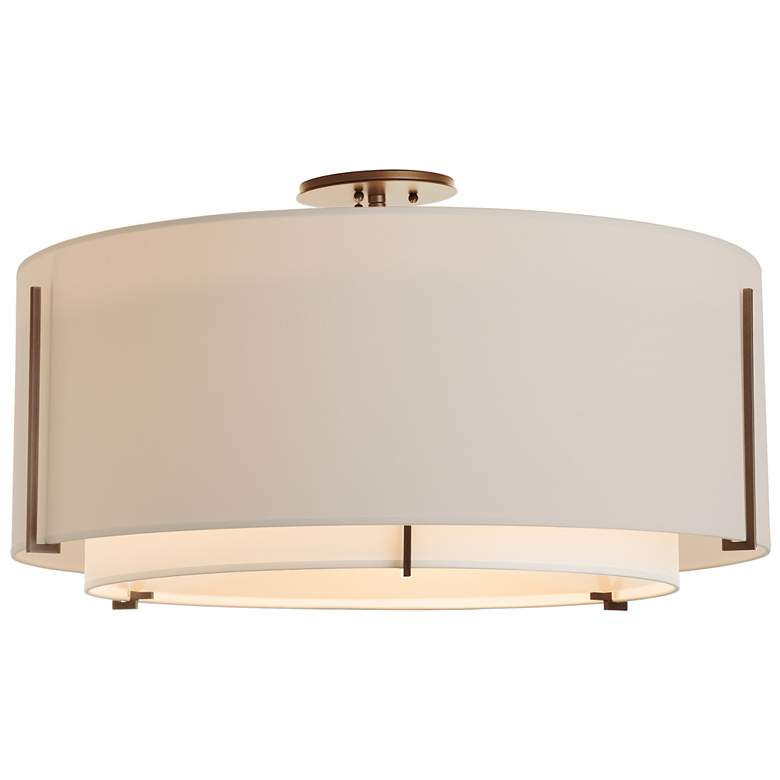 Image 1 Exos Large Double Shade Semi-Flush - Bronze Finish - Natural & Flax Sha
