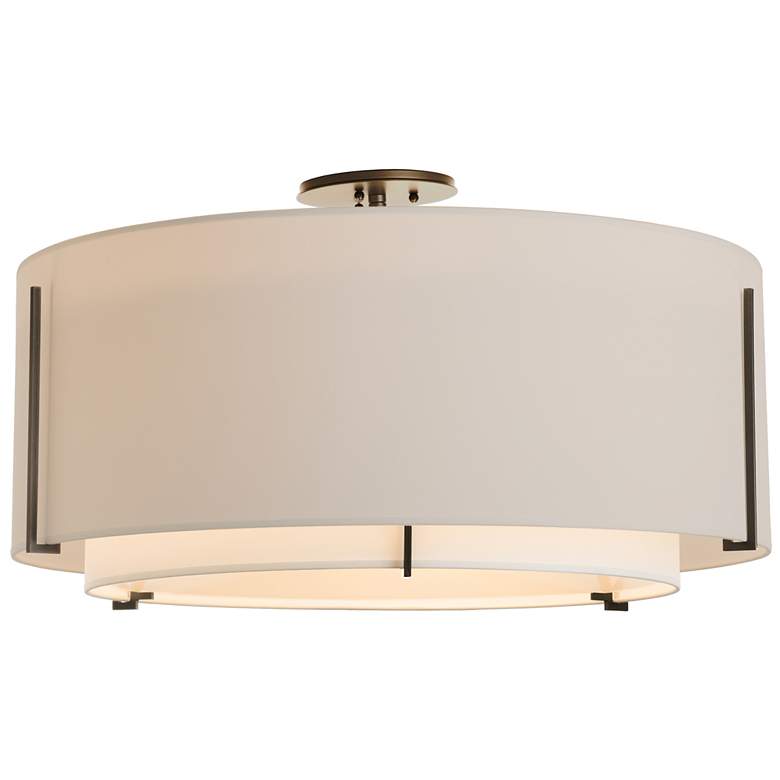 Image 1 Exos Large Double Shade Semi-Flush - Bronze Finish - Natural &#38; Flax Sha