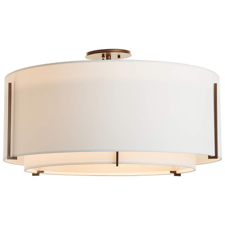 Image 1 Exos Large Double Shade Semi-Flush - Bronze Finish - Natural Shades