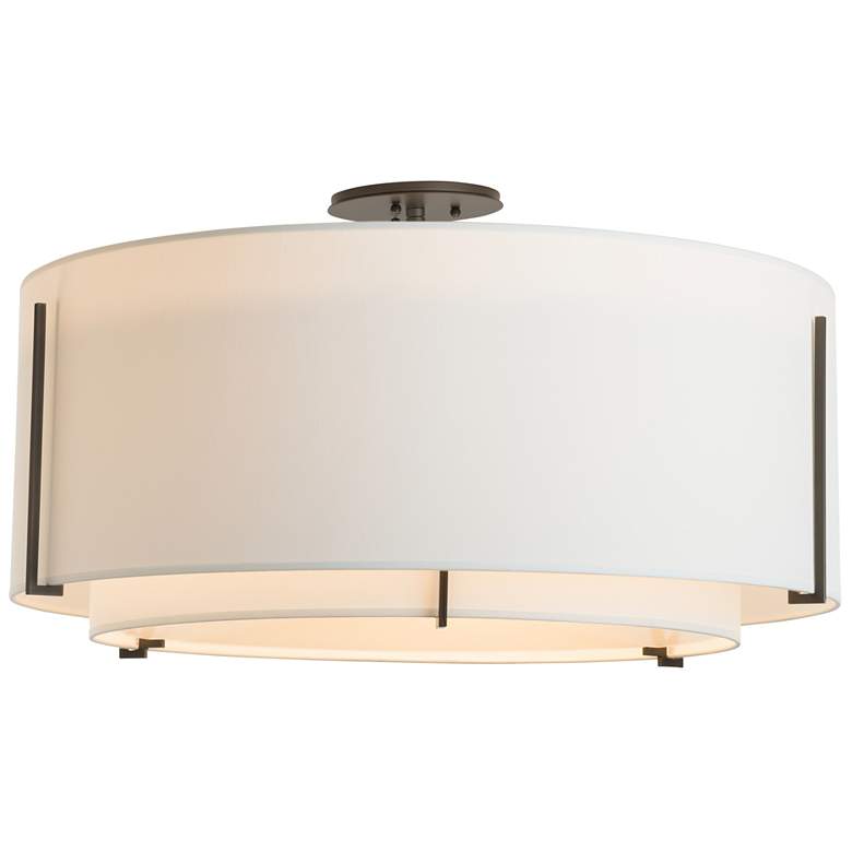 Image 1 Exos Large Double Shade Semi-Flush - Dark Smoke Finish - Natural Shades