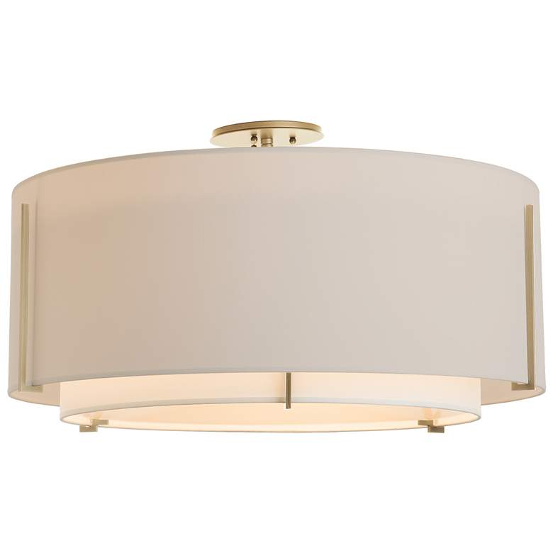Image 1 Exos Large Double Shade Semi-Flush - Gold - Natural & Flax Shades