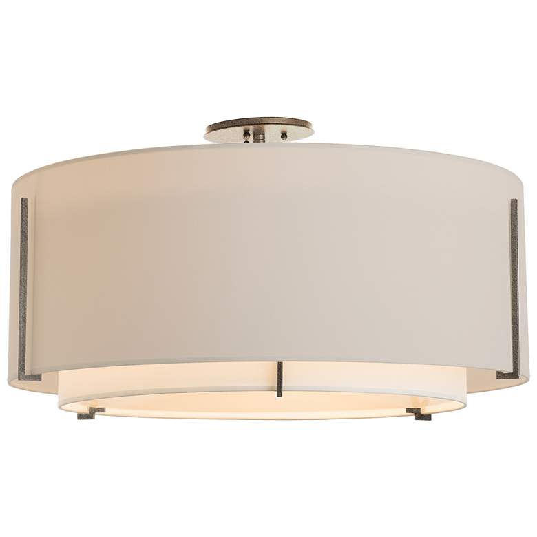 Image 1 Exos Large Double Shade Semi-Flush - Iron Finish - Natural & Flax Shade