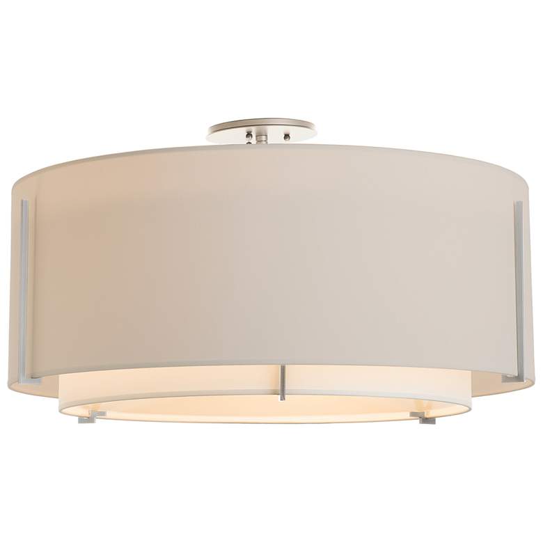 Image 1 Exos Large Double Shade Semi-Flush - Platinum - Natural & Flax Shades