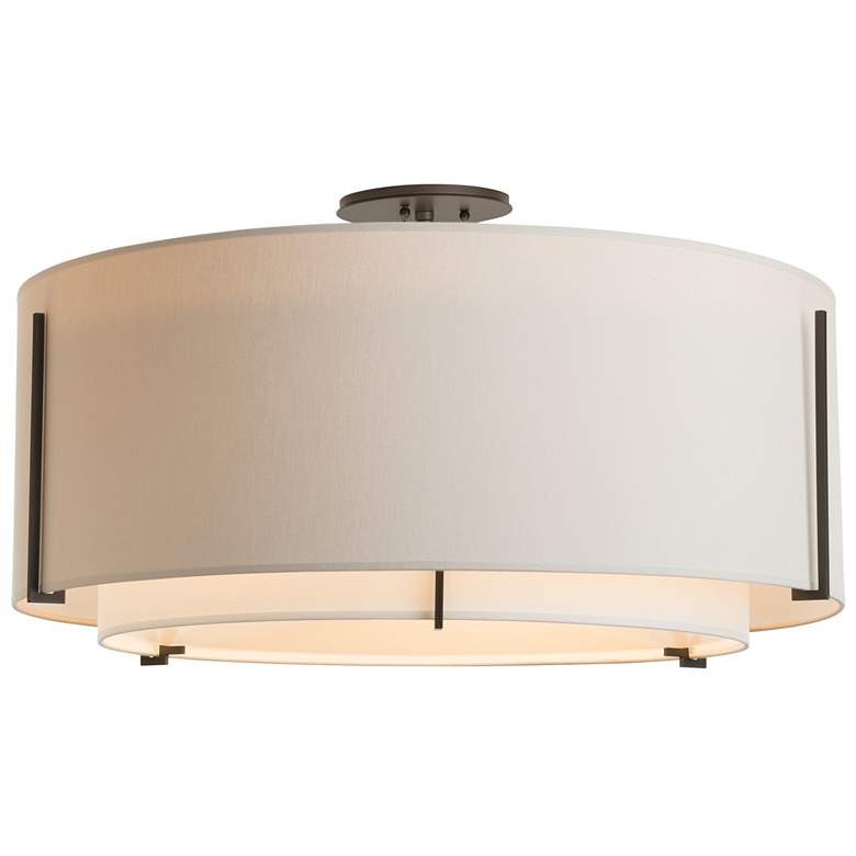 Image 1 Exos Large Double Shade Semi-Flush - Smoke Finish - Natural & Flax Shad