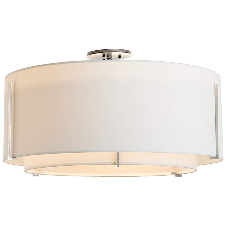 Image 1 Exos Large Double Shade Semi-Flush - Sterling Finish - Natural Shades