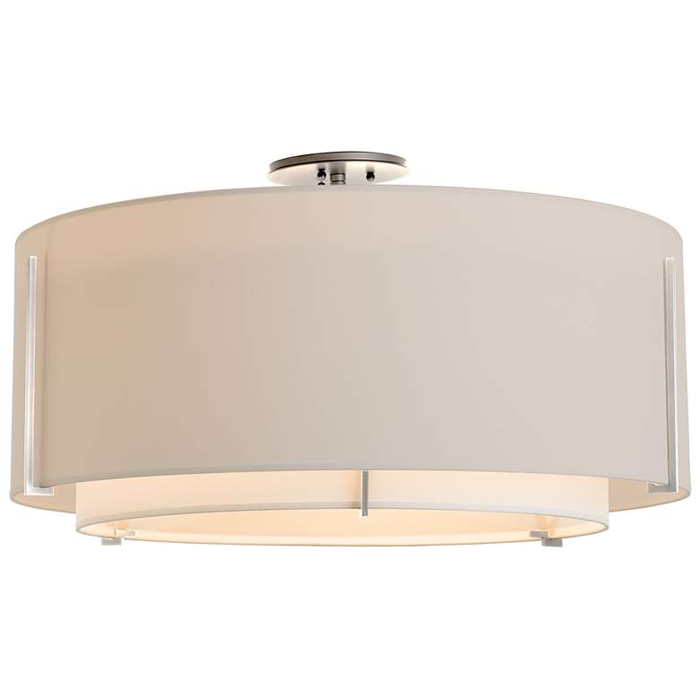 Image 1 Exos Large Double Shade Semi-Flush - Sterling - Natural & Flax Shades