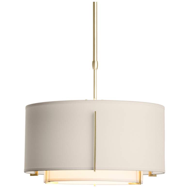 Image 1 Exos Small Double Shade Pendant - Brass - Natural &#38; Flax Shades - Stand