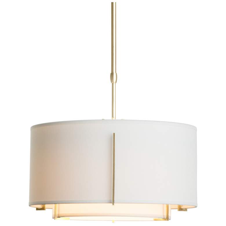 Image 1 Exos Small Double Shade Pendant - Brass - Natural Shades - Standard Height