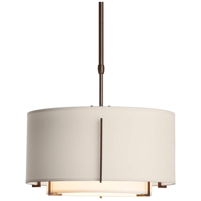 Image 1 Exos Small Double Shade Pendant - Bronze - Natural &#38; Flax Shades - Stan