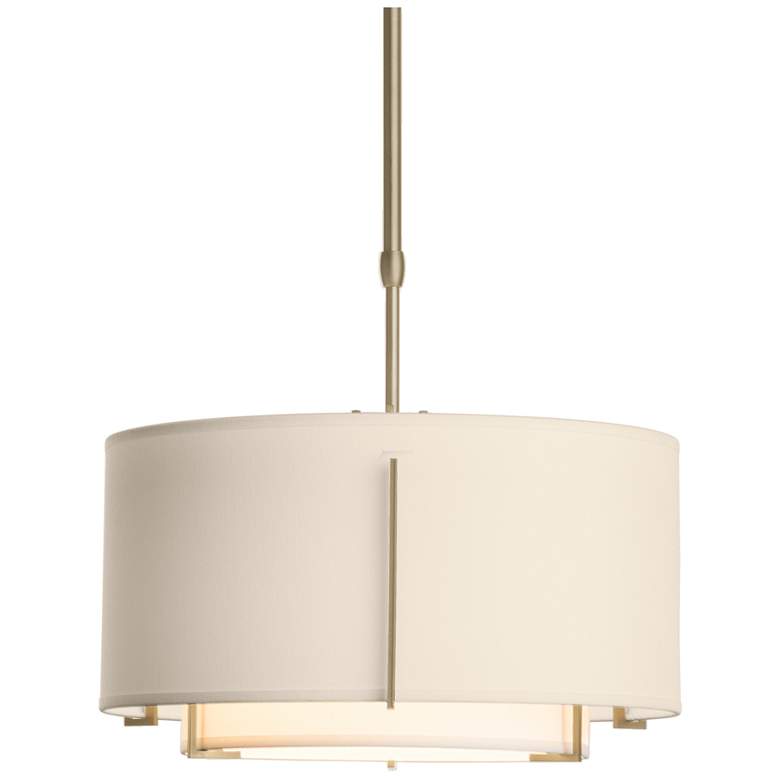 Image 1 Exos Small Double Shade Pendant - Gold - Natural &#38; Linen Shades - Stand