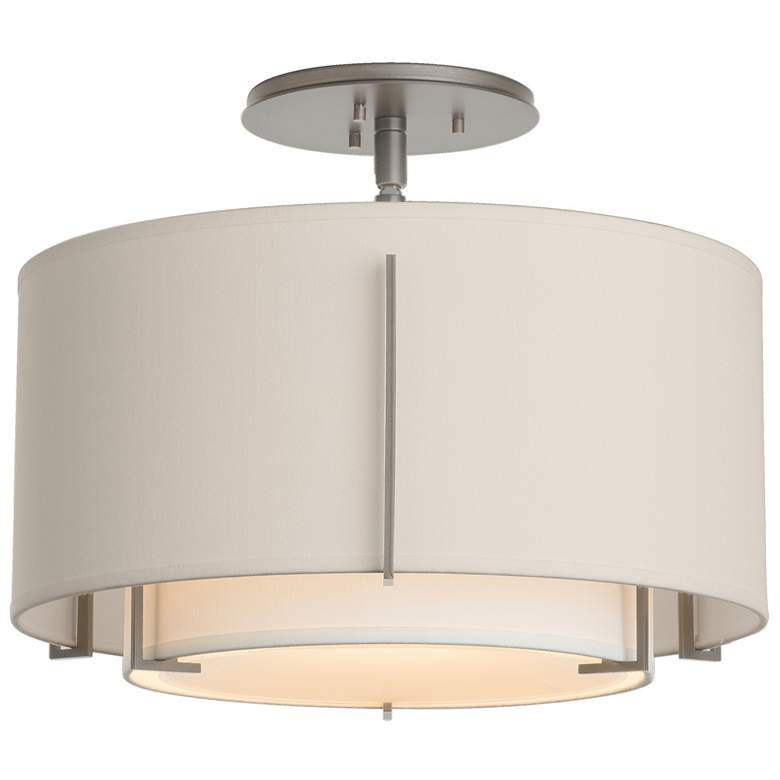 Image 1 Exos Small Double Shade - Platinum Finish - Natural &#38; Flax Shades