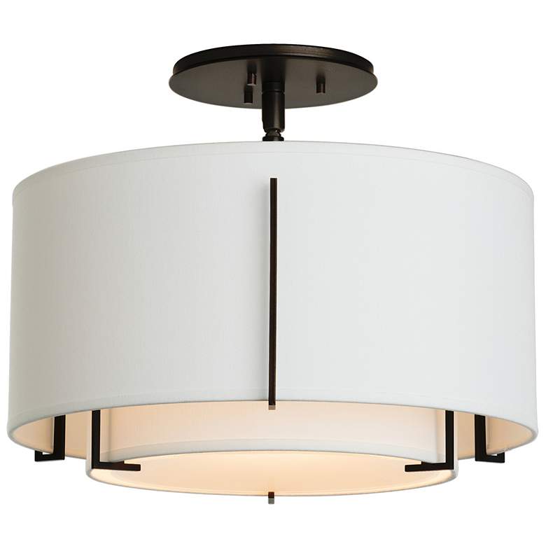 Image 1 Exos Small Double Shade Semi-Flush - Black Finish - Natural Shades